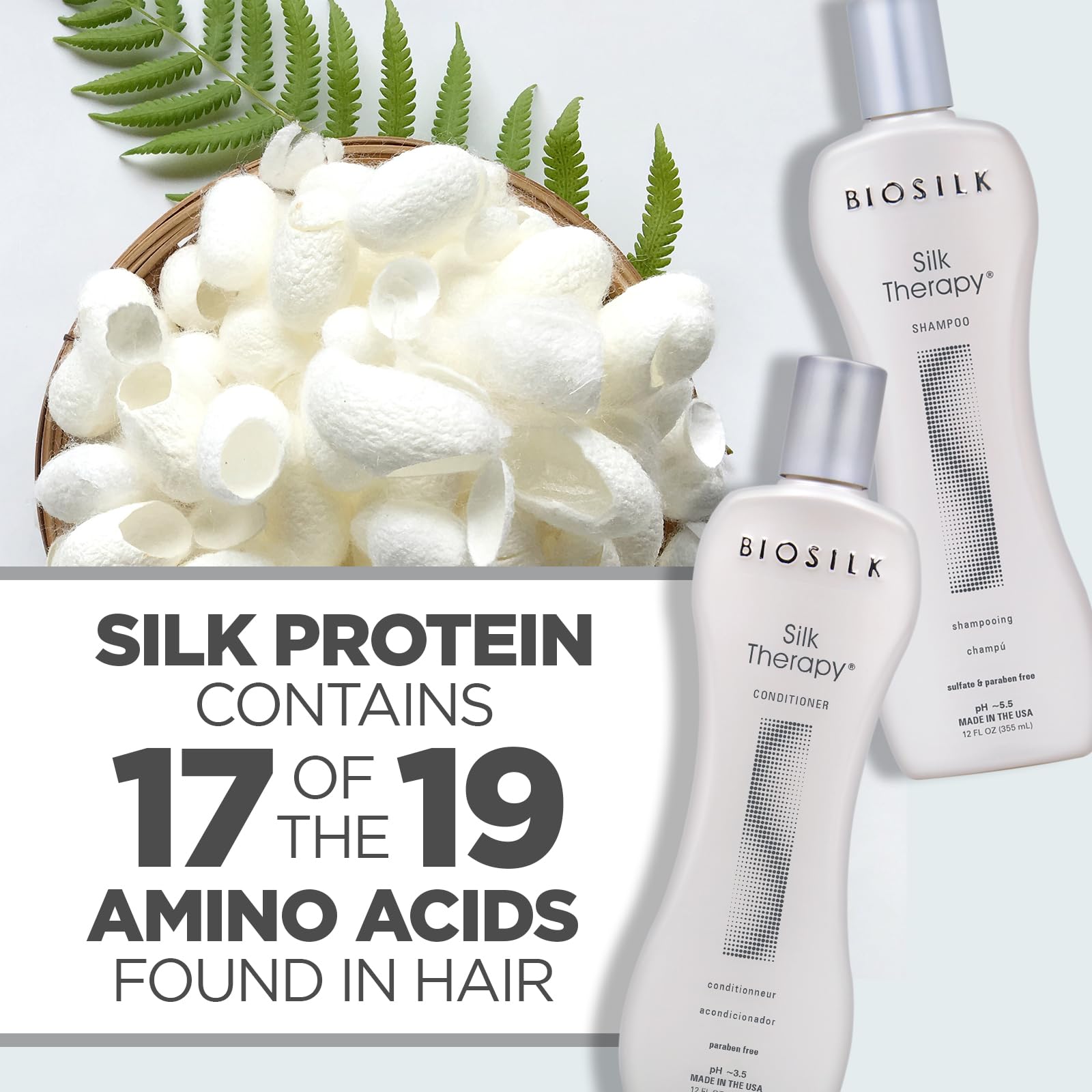 BioSilk Silk Therapy Duo Set, Shampoo & Conditioner for Gentle Cleansing, Moisturizing & Shiny Hair, Smooth, Replenished Hair, Sulfate-Free, Paraben-Free, Cruelty-Free, 12 Oz Each (Pack of 2)