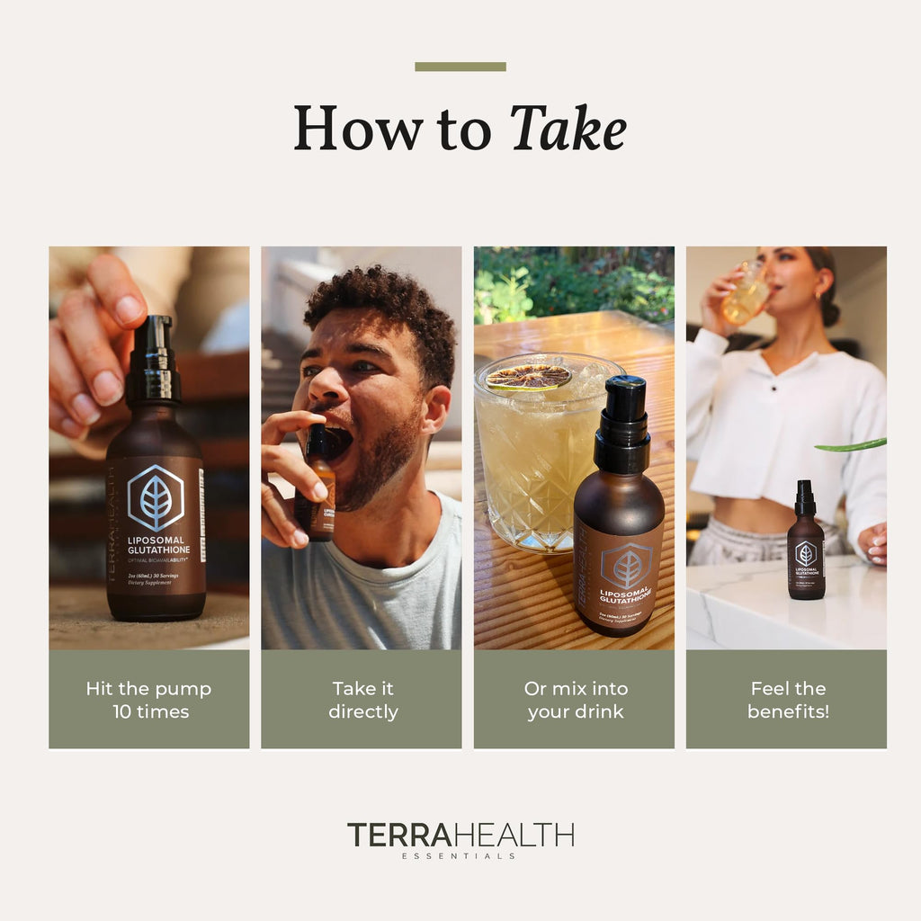 Terra Health Essentials - Liposomal Glutathione - Supports Immunity, Skin, Hair, and Healthy Aging - Maximum Absorption Glutathione Supplements - 30 Day Supply, 2oz