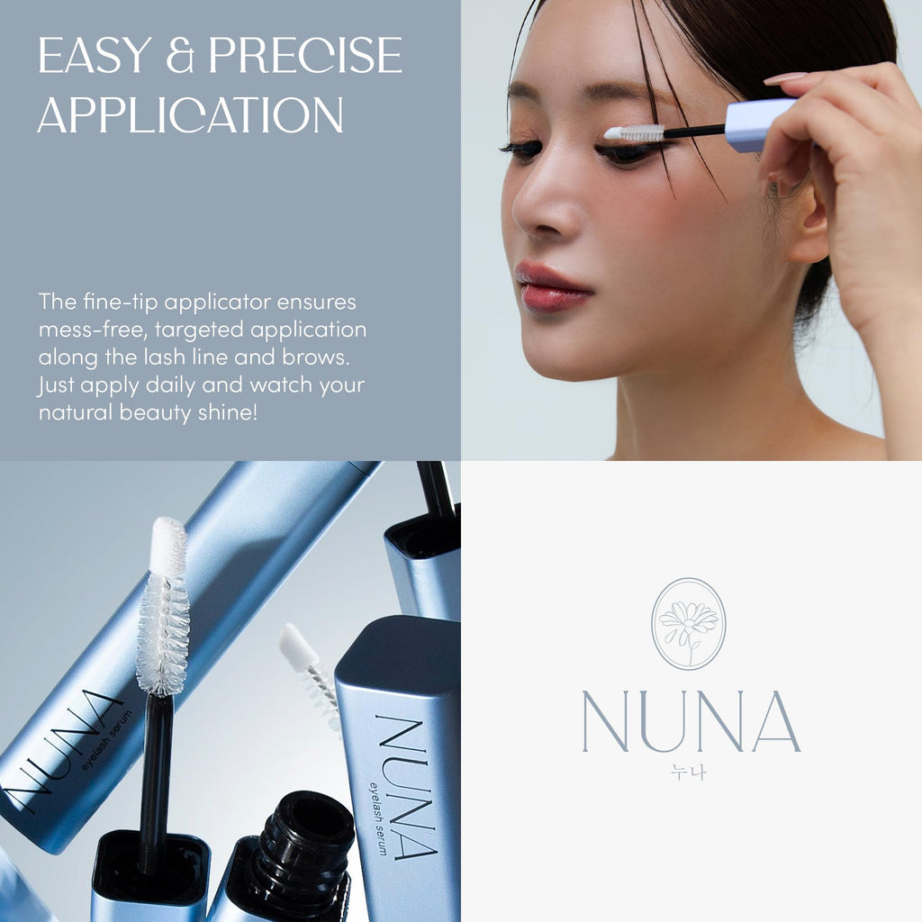NUNA Eyelash Growth Support Serum 6ml – Eye Lash and Eyebrow Enhancing Serum for Women & Men with Biotin - Korean Multi Peptide & Natural Extracts – Promotes Fuller and Longer Lashes - 6 Month Supply
