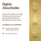 Solgar B-Complex 50", 250 Vegetable Capsules - Energy Metabolism | Cardiovascular Support, Nervous System Support - Non-GMO, Vegan, Gluten Free, Dairy Free, Kosher - 250 Servings