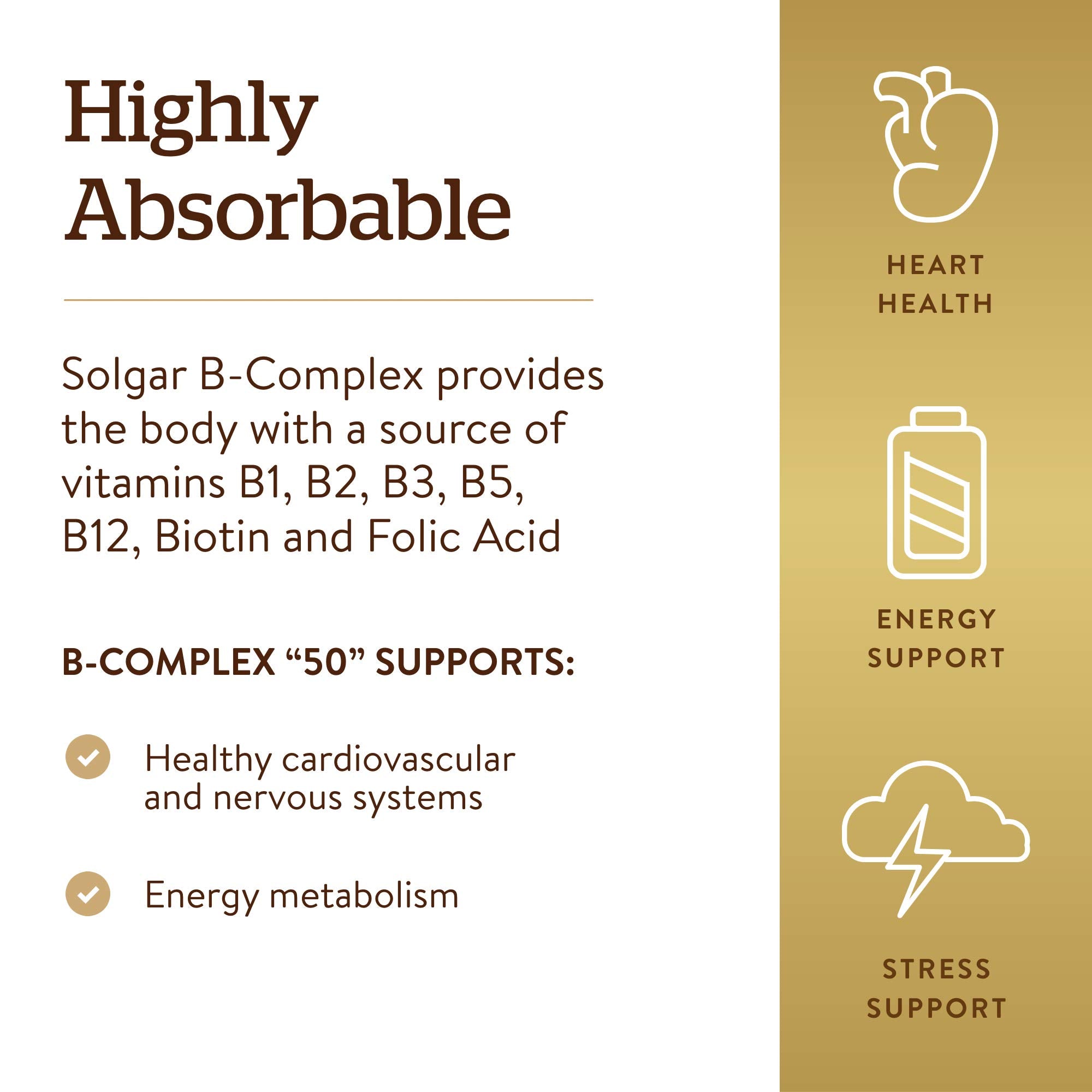 Solgar B-Complex 50", 250 Vegetable Capsules - Energy Metabolism | Cardiovascular Support, Nervous System Support - Non-GMO, Vegan, Gluten Free, Dairy Free, Kosher - 250 Servings