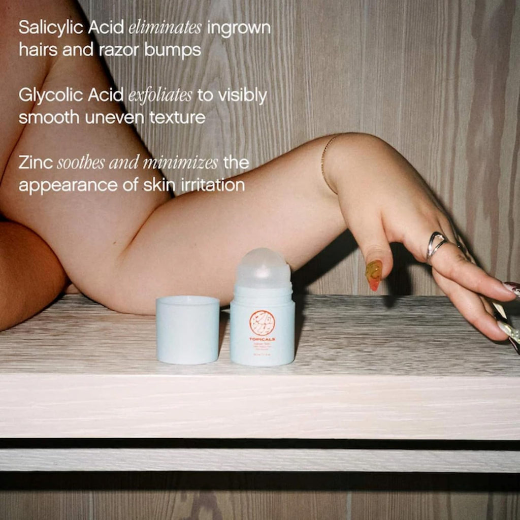 Topicals, High Roller Ingrown Hair Serum, Soothes Irritated Skin, 1.7 Fl Oz | Roll-On Tonic for Face, Armpits & Bikini Areas, Salicylic & Glycolic Acid, Vegan, Cruelty-Free