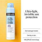 Buy now Neutrogena Ultra Sheer Body Mist Sunscreen Spray, Broad Spectrum SPF 45, Lightweight Spray Sunscreen, Non-Greasy & Water Resistant, Oil-Free & Non-Comedogenic UVA/UVB, 5 oz Pack of 3 at indiglob india