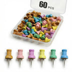 Colorful Wood Push Pins, Decorative Wooden Thumb Tacks for Cork Board and Bulletin Board, Map Pins for Wall, 60 Pieces