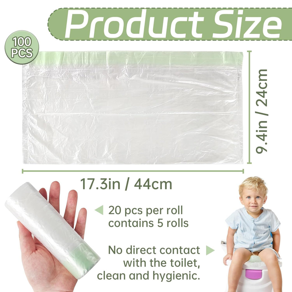 Buy now 100 Pack Potty Chair Liners with Drawstring,Training Toilet Seat Potty Bags,Disposable Cleaning Bag for Kids Toddler Adults Pet Outdoors(44 x 24 cm) at indiglob india