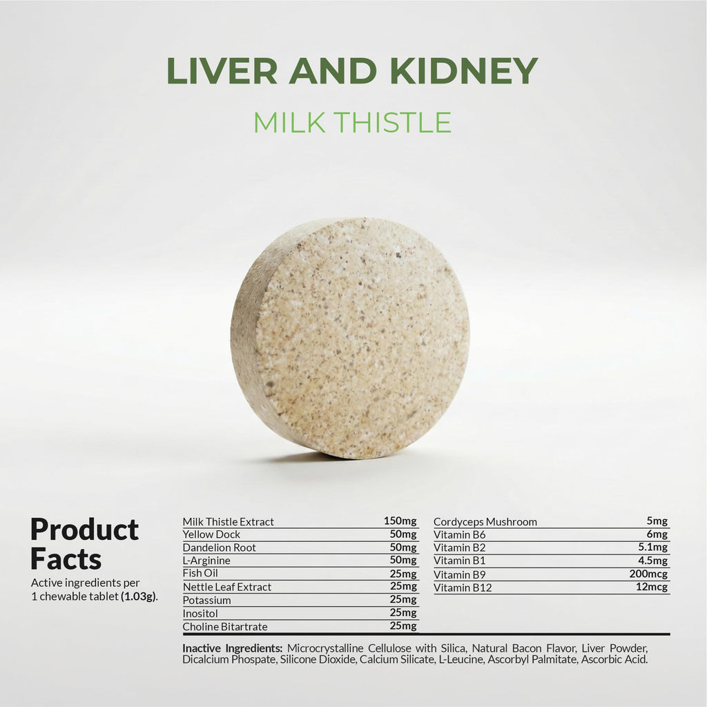 Milk Thistle for Dogs 120 Tablets - Liver, Kidney & Detox Support | Silymarin with Choline & L-Arginine. Supports liver detox, kidney function & hepatic health with EPA & DHA.