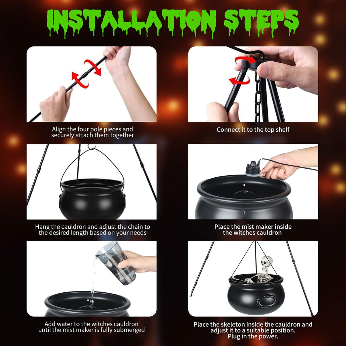 Halloween Decorations Outdoor Witch Cauldron Tripod with Fog Maker & Skull