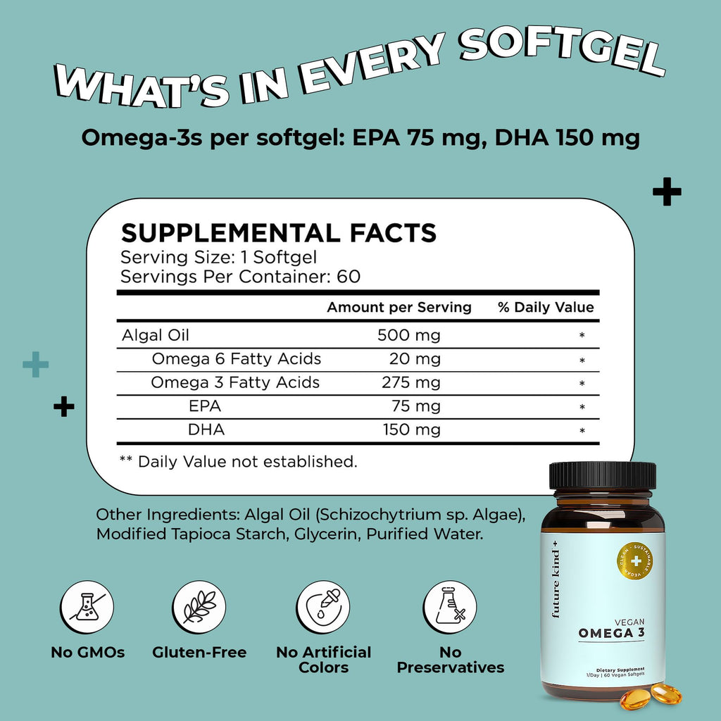 Future Kind Vegan Omega-3 Supplement for Memory & Mobility, 60ct