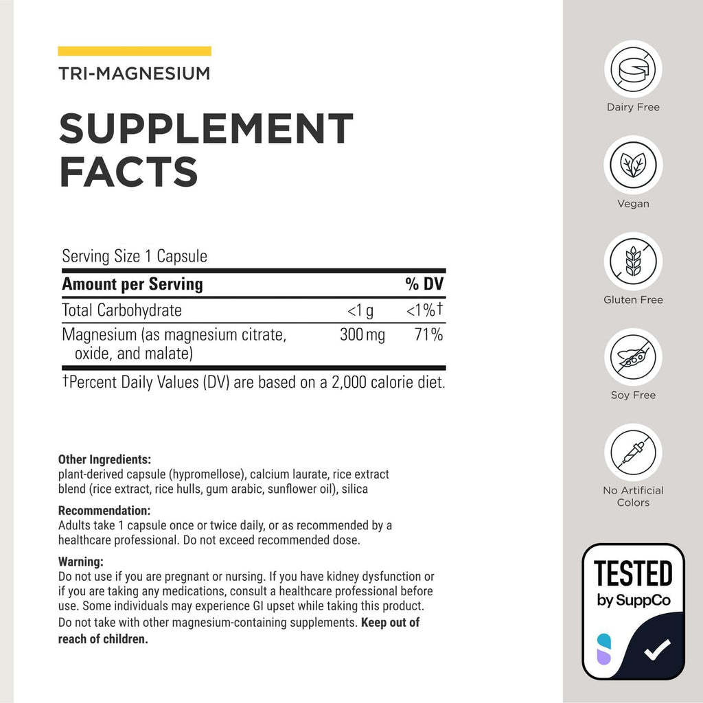 Integrative Therapeutics Tri-Magnesium - Supports Cellular Energy & Energy Metabolism* - Magnesium Supplement for Heart & Nerve Health Support* - Third-Party Tested - 90 Capsules (90 Servings)