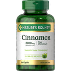 Nature's Bounty Cinnamon 2000mg Plus Chromium, 60 Capsules | Sugar Metabolism Support Supplement