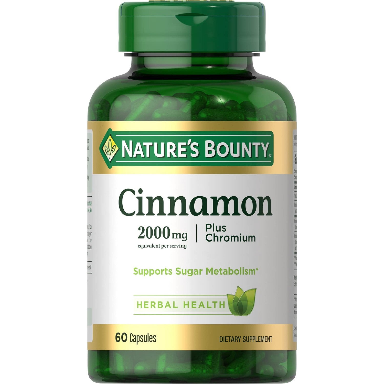 Nature's Bounty Cinnamon 2000mg Plus Chromium, 60 Capsules | Sugar Metabolism Support Supplement