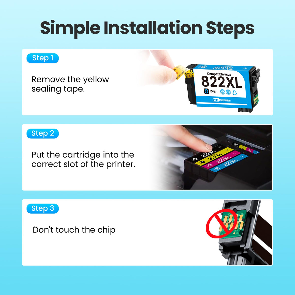 Remanufactured Replacement for Epson 822XL Ink Cartridges Combo Pack
