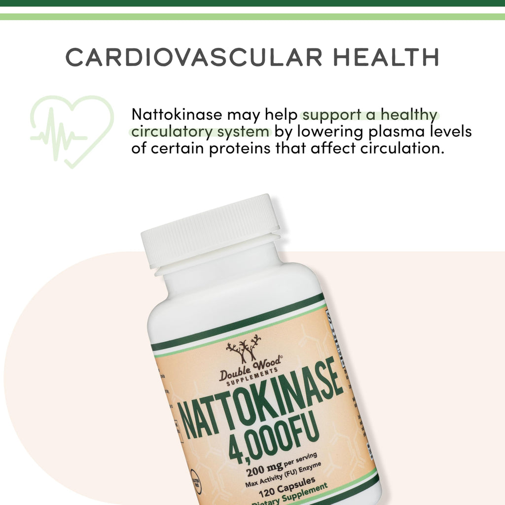 Nattokinase 2,000 FU, Cardiovascular + Blood Pressure Support, 120 Capsules | Blood Flow + Circulation Support, Fibrinolytic Enzyme, Nattokinase Supplement, Two Capsules for 4000 FU, Third-Party Tested