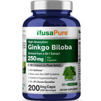 NusaPure Ginkgo Biloba, Vegan, 250mg, 200 Veggie Capsules - 200 Servings