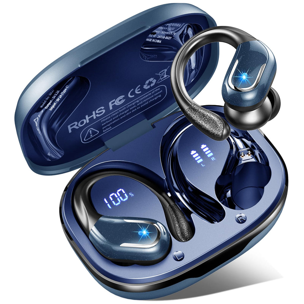 Buy now Ltinist Wireless Earbud, Bluetooth 5.3 Headphones Pure Bass Sound with Earhooks, 75H Battery Over Ear Headphones with Dual-LED Display, IP7 Waterproof Earphones Built-in Microphone for Running Sports at indiglob india