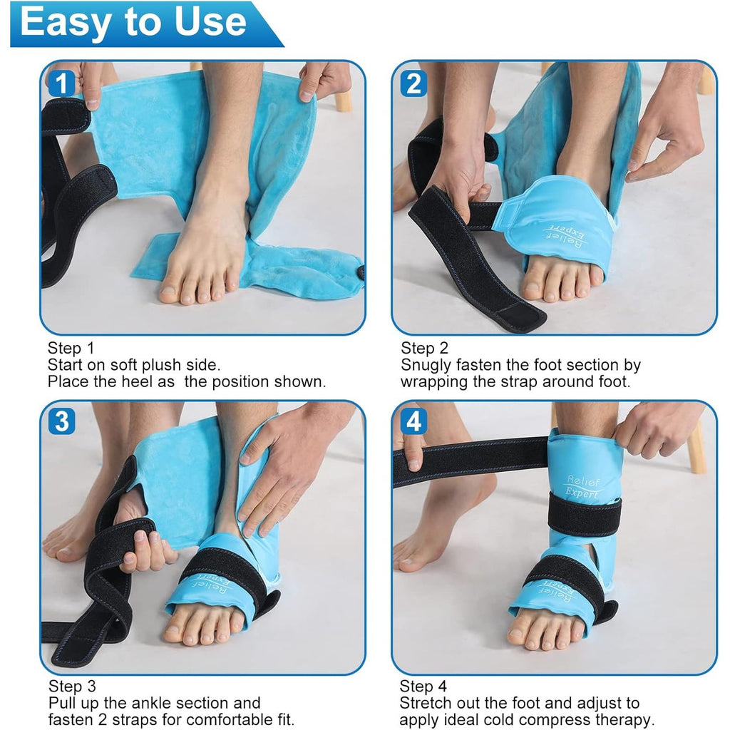 Buy now Relief Expert Ankle Ice Pack Wrap â€“ Reusable Cold Gel Pack for Foot and Heel, Dual-Sided Design with Soft Plush Lining, Flexible Cold Compress for Achilles and Ankle Support, Blue at indiglob india