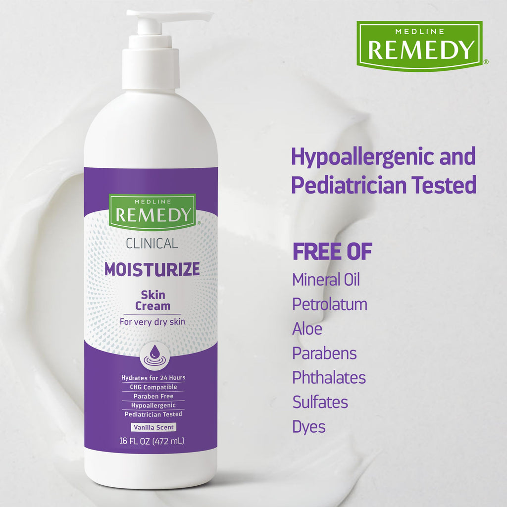 Buy now Medline Remedy Clinical Skin Cream, Vanilla Scent (16 fl oz), Moisturizing Face and Body Cream for All Ages, Paraben & Sulfate Free, Quick Absorbent Formula, Hypoallergenic Skin Moisturizer at indiglob india