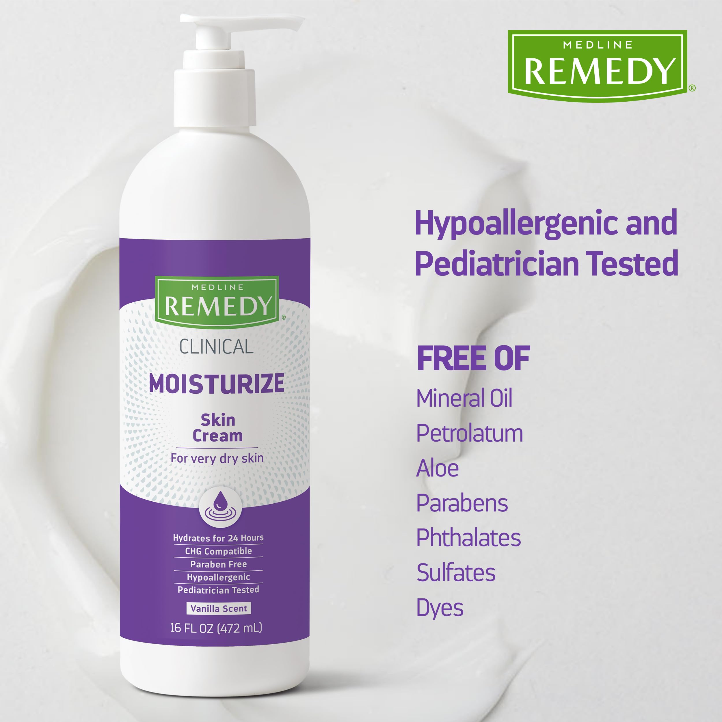 Buy now Medline Remedy Clinical Skin Cream, Vanilla Scent (16 fl oz), Moisturizing Face and Body Cream for All Ages, Paraben & Sulfate Free, Quick Absorbent Formula, Hypoallergenic Skin Moisturizer at indiglob india