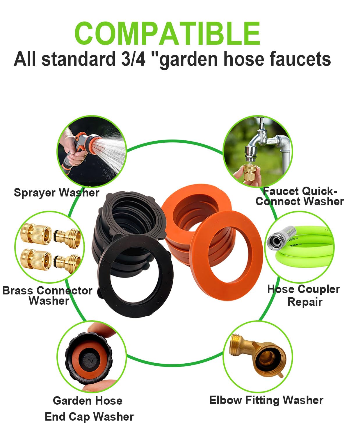 48 Pcs Garden Hose Washers with Self-Locking Tabs, Leak-Proof, Black & Red