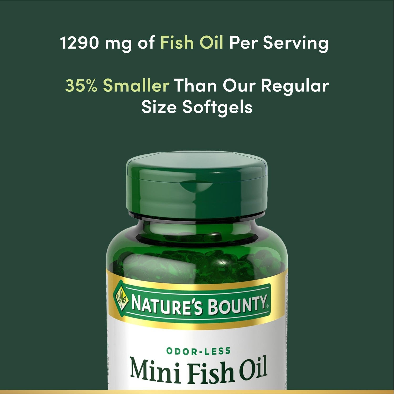 Nature's Bounty Mini Fish Oil Softgels 1290 mg, Omega-3, Supports Heart Health, Odor-Less, 90 Mini Coated Softgels (Pack of 2)