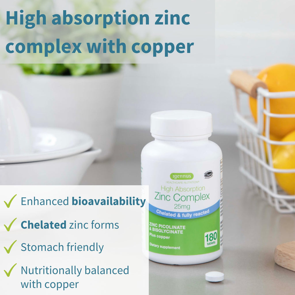 Igennus Chelated Zinc Complex 25mg with Copper, Picolinate & Bisglycinate