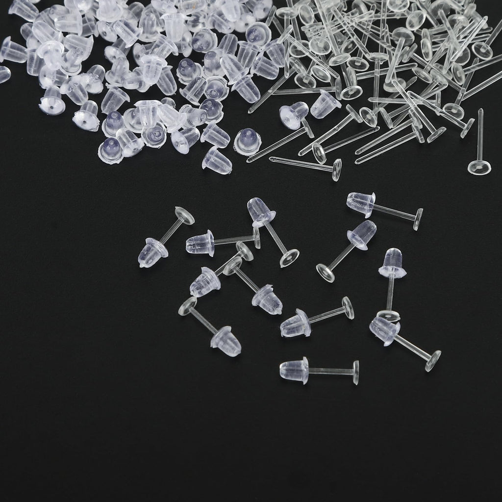 3mm Invisible Plastic Earrings Blank Pins Stud Tiny Head Findings DIY Supplies (200 pieces/100 Pairs)