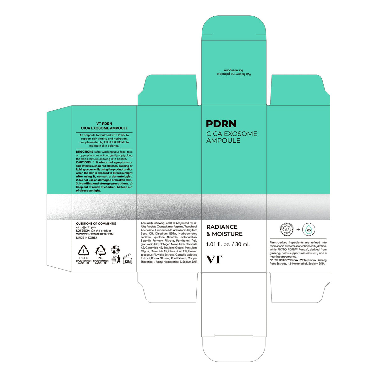 VT COSMETICS PDRN Cica Exosome Ampoule, 1.01 fl. oz.
