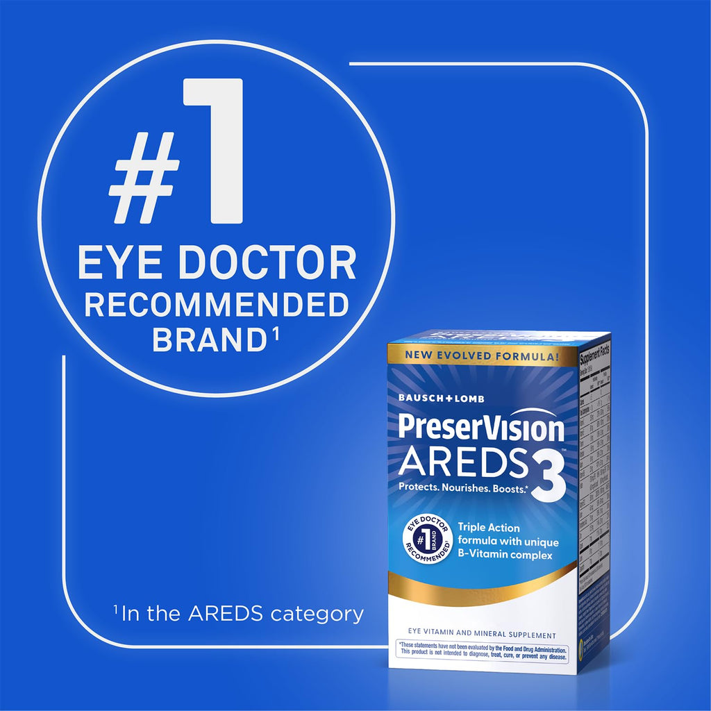 PreserVision AREDS3 Eye Vitamins, #1 Eye Doctor Recommended Brand, AREDS2 Formula with Additional 8 B-Vitamin Complex, Promotes Healthy Cellular Eye Function*, 3-in-1 Macular Supplement, 160 Softgels