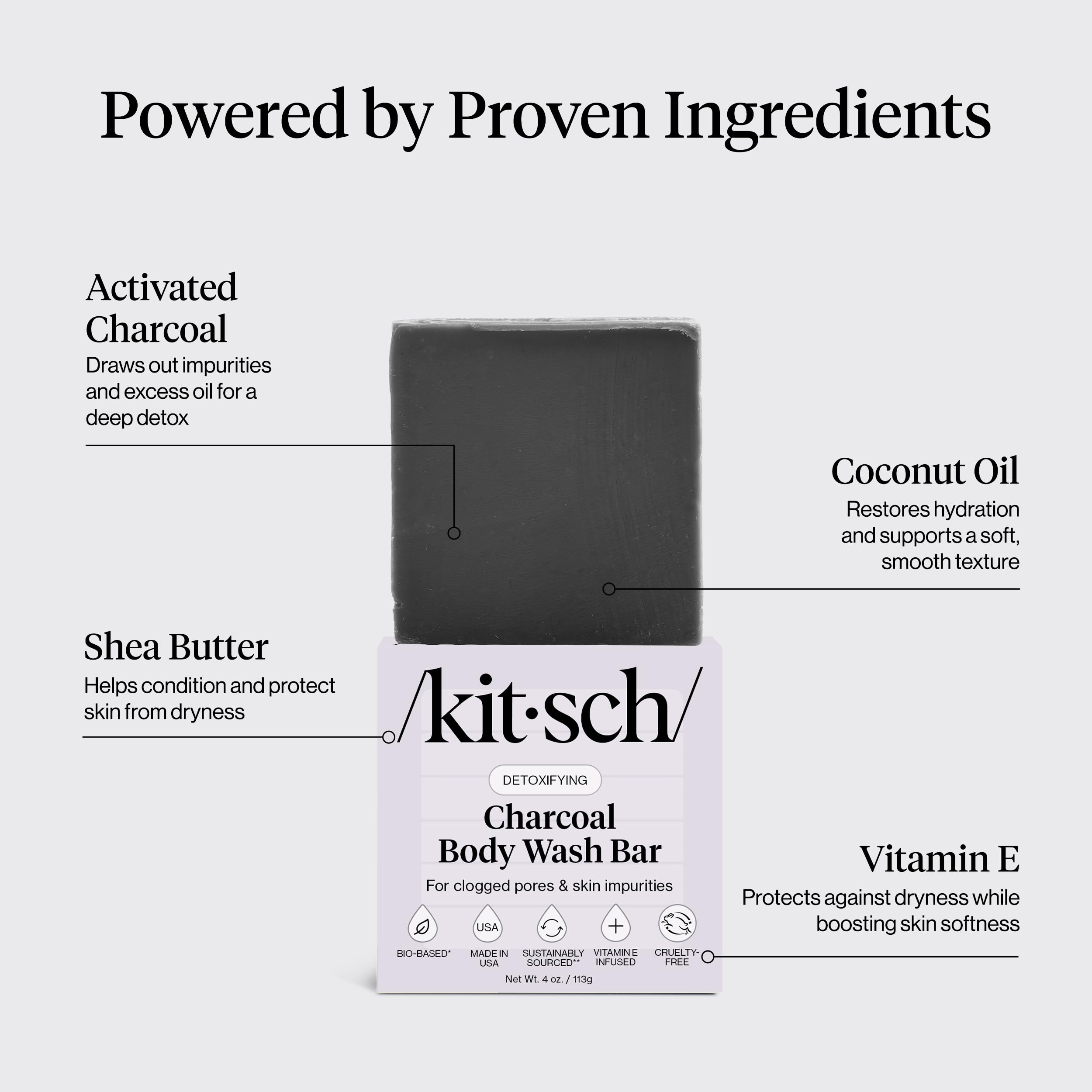 Buy now Kitsch Charcoal Soap Body Wash Bar â€“ Detoxifying Bar Soap with Activated Charcoal â€“ Gently Removes Excess Oil & Impurities, Clears Pores, Firms & Moisturizes Skin â€“ Made in USA - 4 oz at indiglob india
