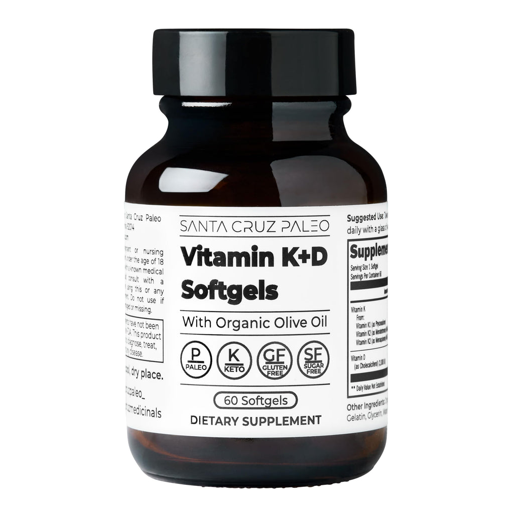 Santa Cruz Paleo Vitamin K2 + D3 Softgels, Daily Supplement with Organic Olive Oil, Includes Vitamin K1 & Two Forms of K2, Supports Heart & Bone Health, Gluten Free, Sugar Free, Paleo, Keto, 60 Count