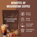 Mushroom Coffee, Instant Mushroom Coffee Powder with 6 Adaptogenic Mushrooms (Cordyceps, Lion’s Mane, Shiitake, Turkey Tail) and MCT Oil for Better Energy, Focus, Immune Support - 30 Servings