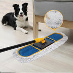 24”Dust Mop for Floor Cleaning, Heavy Duty Sweeper Broom Catches Dust, Pet Hair, and Debris, Washable 2 Cotton Mop Pads, Floor Duster for Hardwood, Tile, Laminate, and LVP Flooring