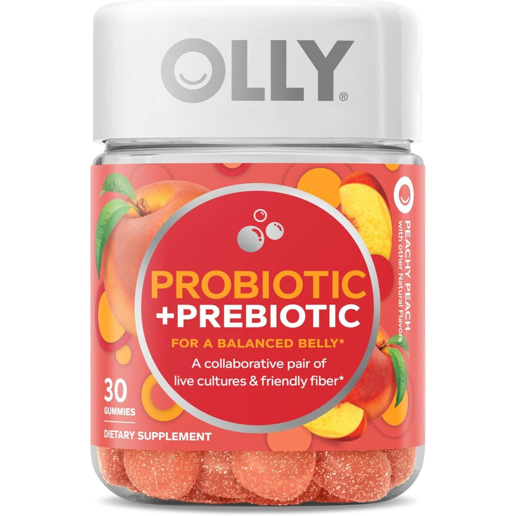 Buy now OLLY Probiotic + Prebiotic Gummy, Digestive Support and Gut Health, 500 Million CFUs, Fiber, Adult Chewable Supplement for Men and Women, Peach, 30 Day Supply - 30 Count at indiglob india