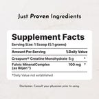 JUST INGREDIENTS Creatine Monohydrate Powder with Rejen Fulvic Mineral Complex - Supports Muscle Recovery, Energy, Strength, Cognitive Function - 30 Servings
