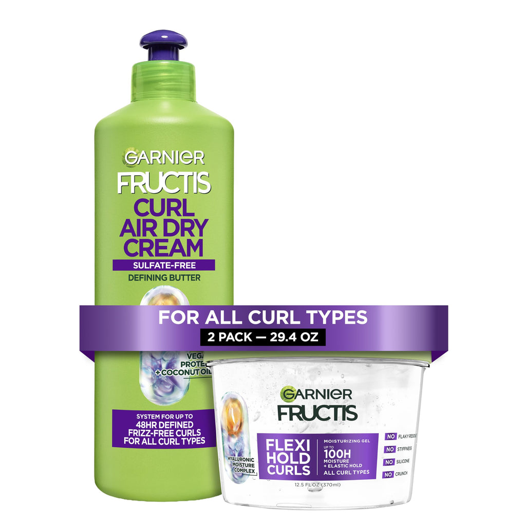 Garnier Fructis Curl Nourish Air Dry Cream XL Leave In Conditioner, Sulfate-Free Curl Defining Cream For Moisture and Frizz Control Waves, Curls, and Coils, Value Size, 16.9 Fl Oz