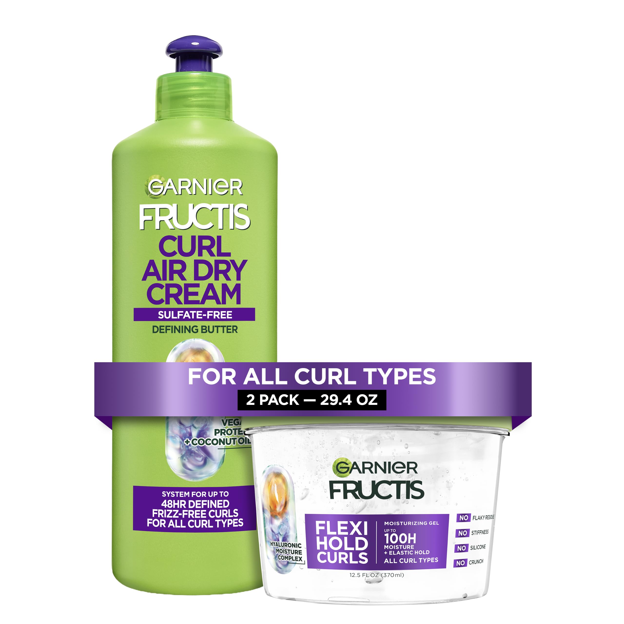 Garnier Fructis Curl Nourish Air Dry Cream XL Leave In Conditioner, Sulfate-Free Curl Defining Cream For Moisture and Frizz Control Waves, Curls, and Coils, Value Size, 16.9 Fl Oz
