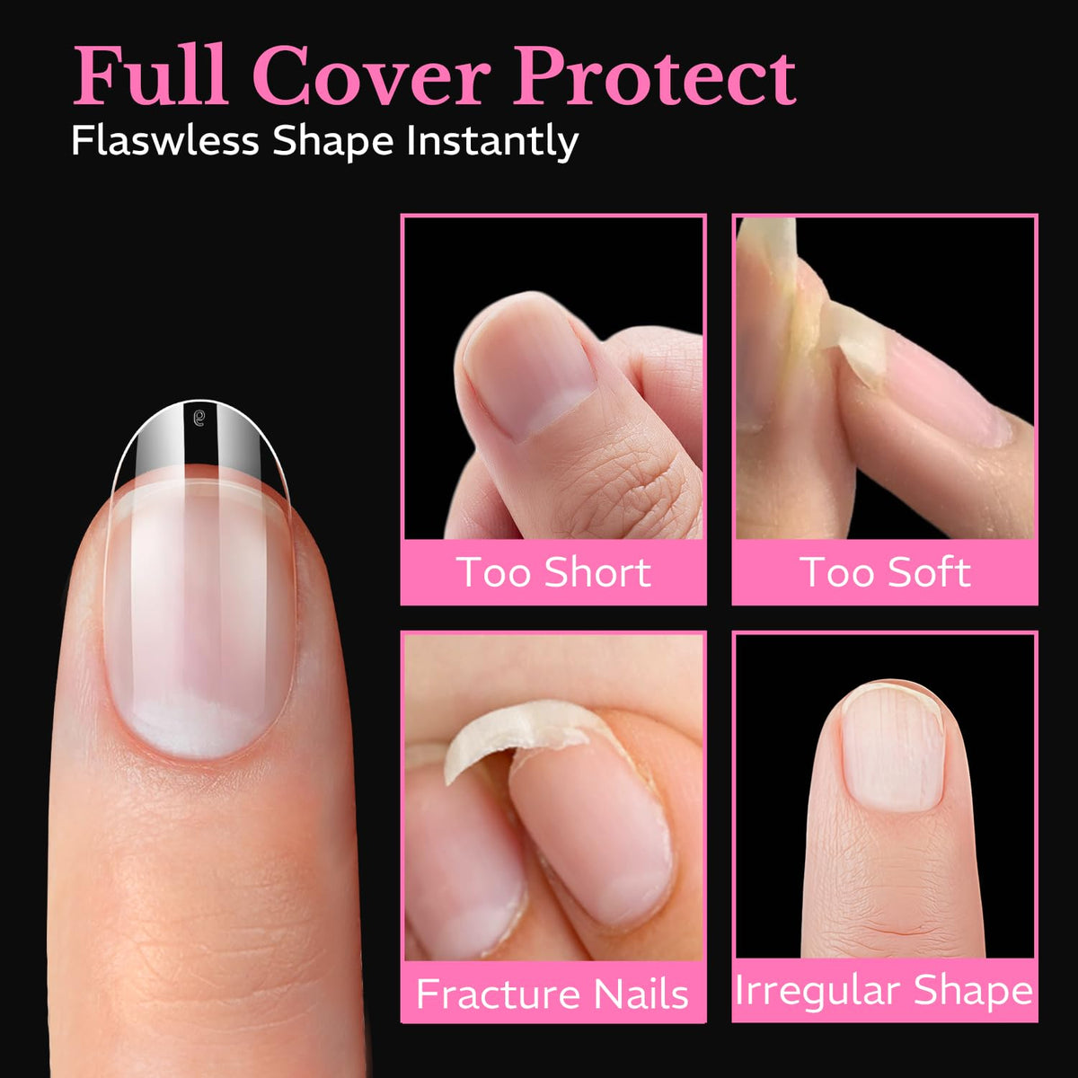 600pcs medium almond soft gel nail tips for flawless, full-cover protection, ideal for various nail shapes and lengths.