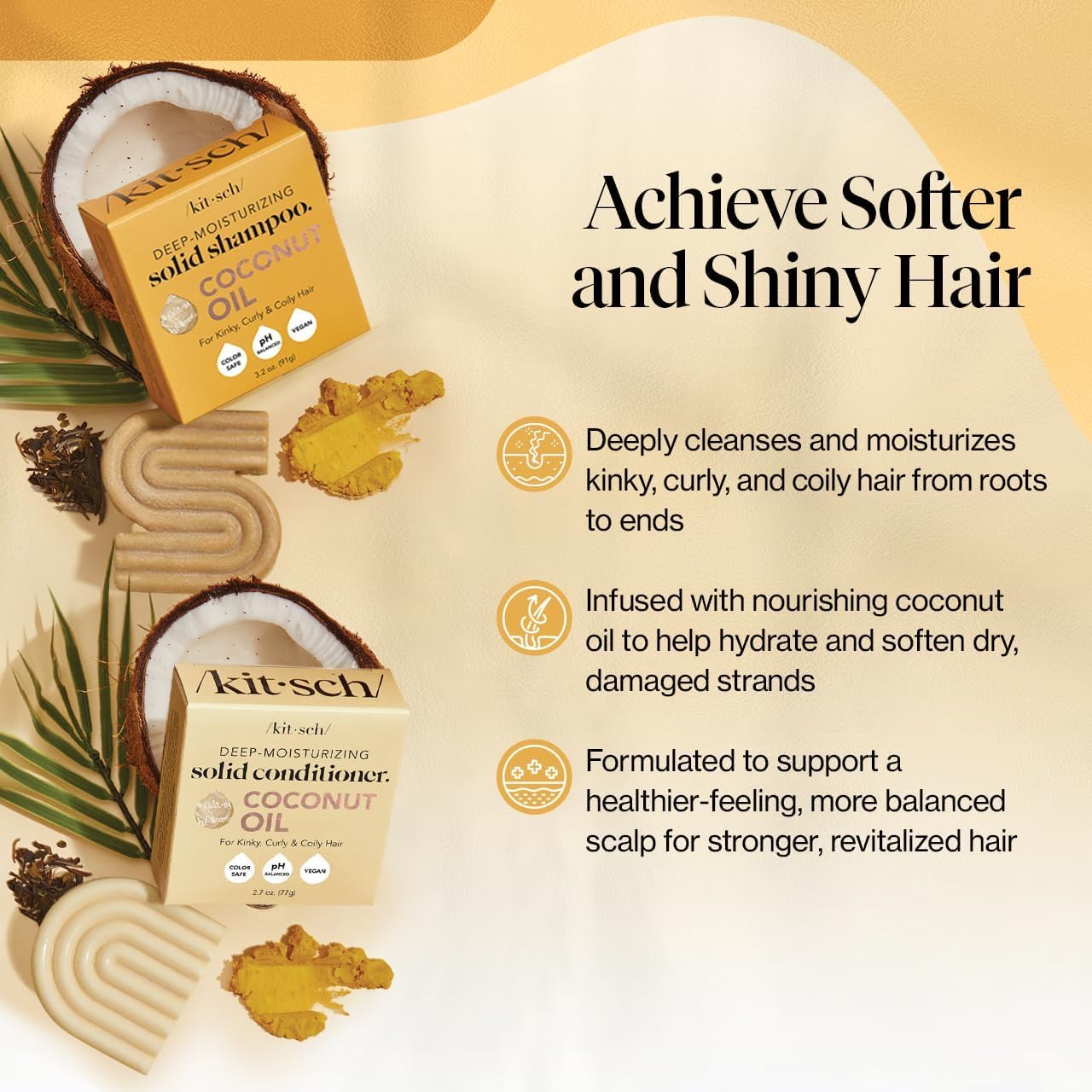 Buy now Kitsch Coconut Oil Shampoo and Conditioner Set Æ’?? Deep Moisturizing Shampoo and Conditioner Bar for Dry Damaged Hair Æ’?? Hydrating Solid Bars for Curly, Coily & Color Treated Hair Æ’?? Made in USA at indiglob india