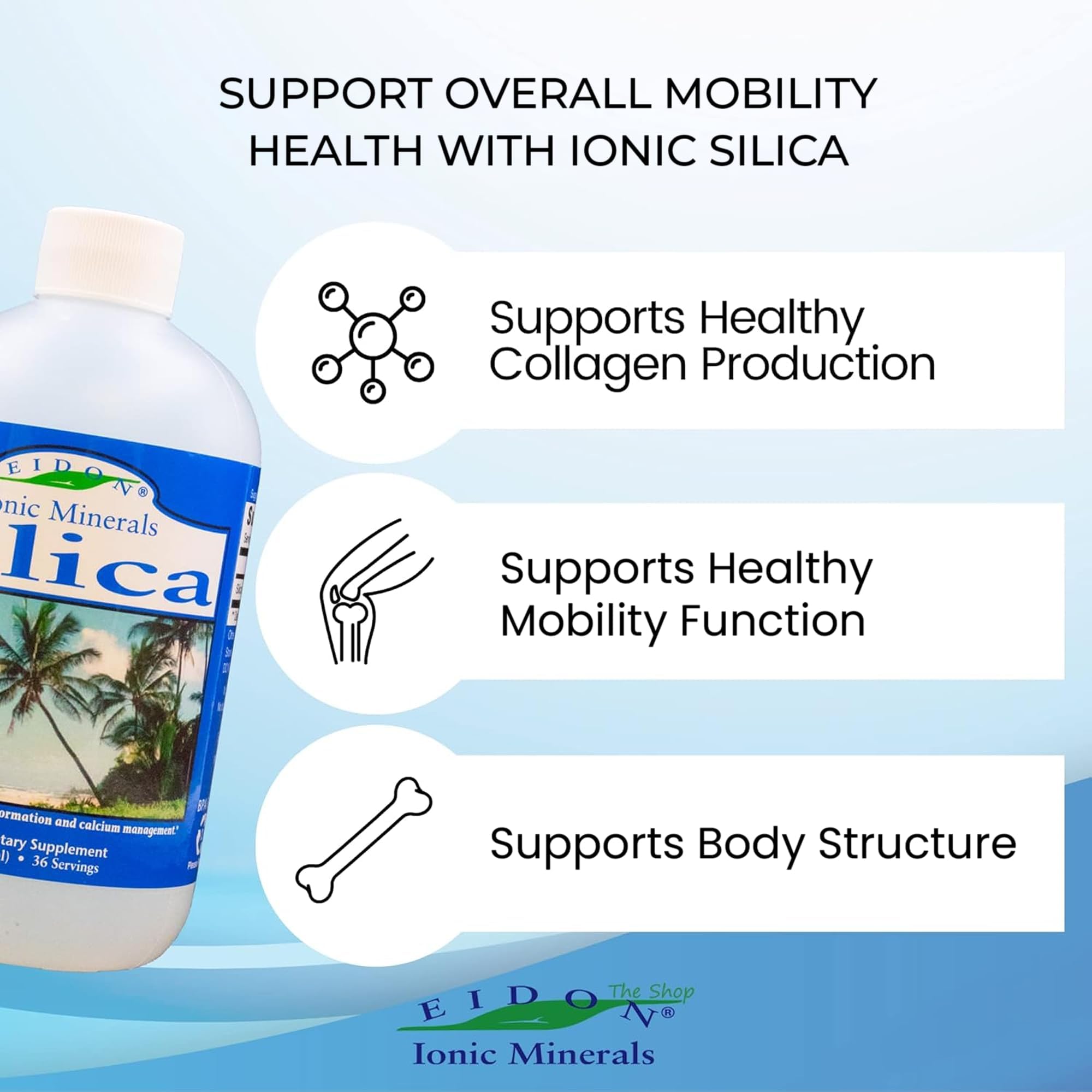 Eidon Ionic Minerals - Liquid Silica Mineral Concentrate - 18 oz | Silica Supplement for Hair, Skin & Nails, Drops to Support Collagen Production & Hair Loss for Women & Men, Manage Calcium