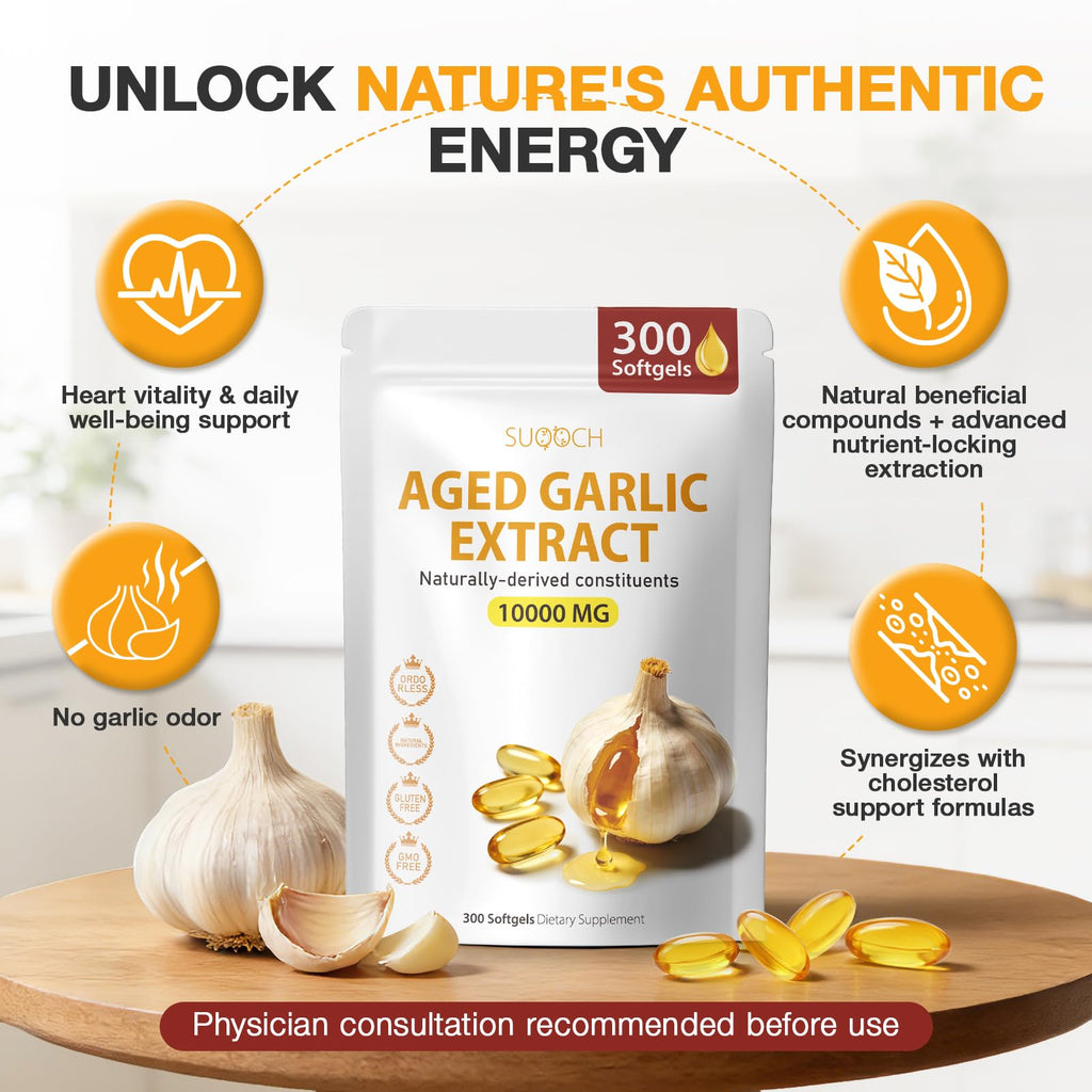 Odorless Aged Garlic Extract - 2-Year Aged Garlic Supplement for Heart Health & Immune Support - Natural Antioxidant Formula, Non-GMO, Gluten-Free - 300 Softgels (150-Day Supply)