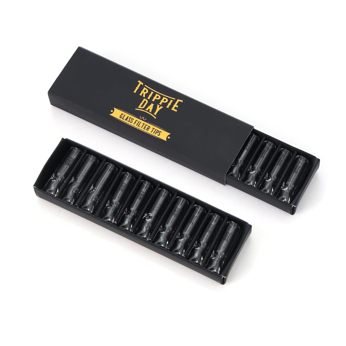 Trippie Day Reusable Glass filter Tips – 10 Pack | Clear 9mm Outer Diameter Tips for Pre rolled Cones, 6mm Inner Diameter, 35mm Length