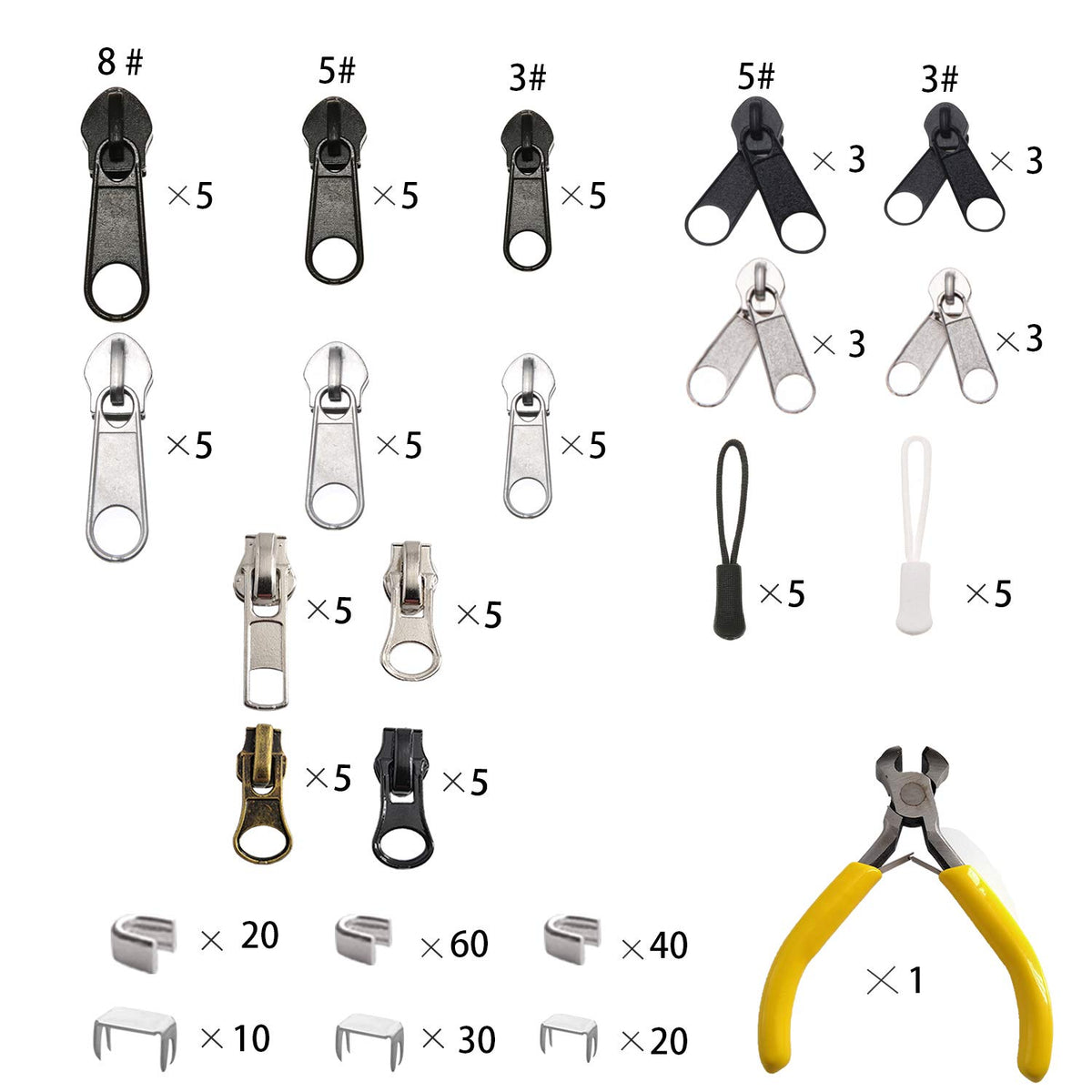 Meikeer 252Pcs Zipper Repair Kit Replacement Pulls Bags Jackets Luggage