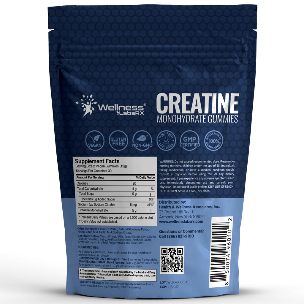 Creatine Gummies for Women & Men, Creatine Monohydrate Gummies, Blueberry | 30 Servings, 5g per Serving Creatine for Women, Muscle Growth, Strength & Recovery, Chewable Gummy Creatine for Men, 1 Pack