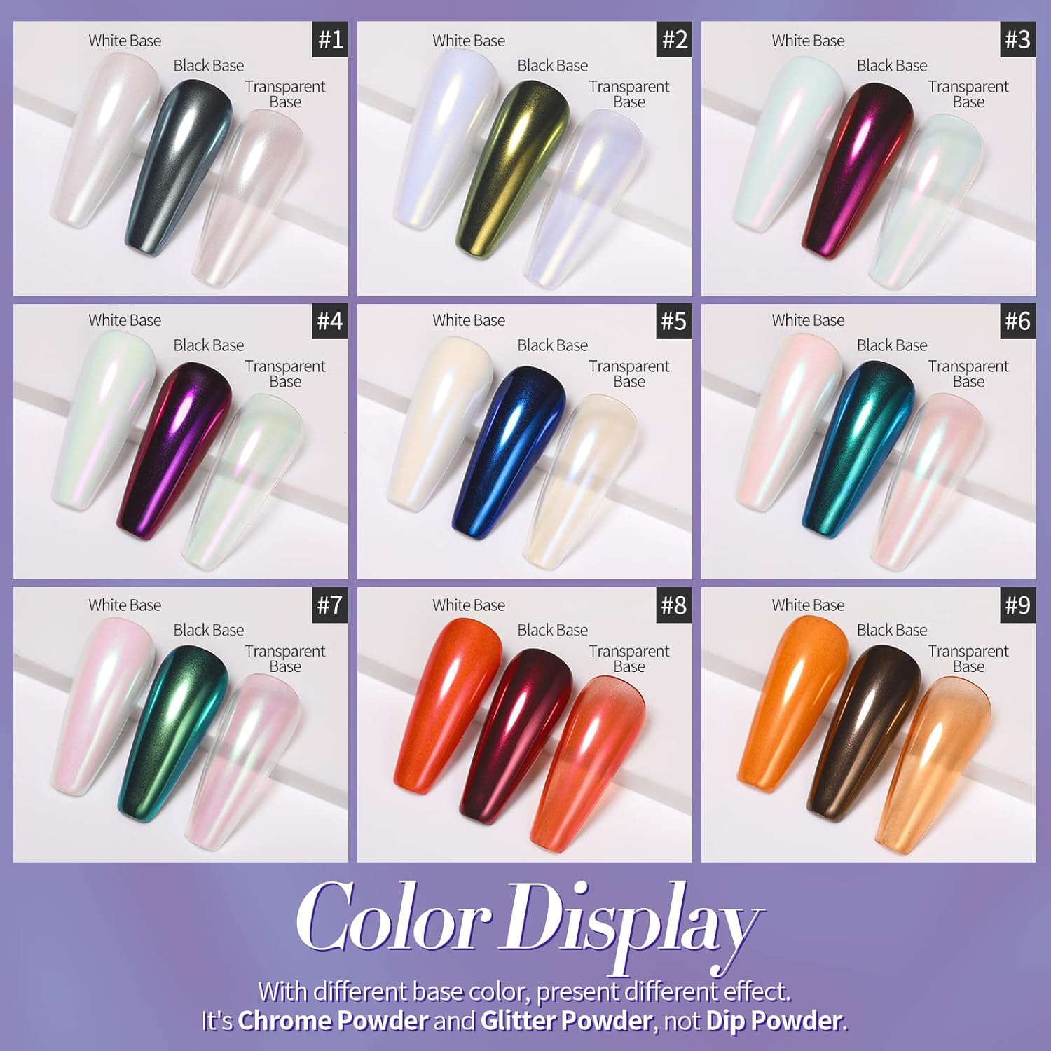 Buy now BORN PRETTY Chrome Powder Metallic Mirror Chameleon Nail Powder Auroras Mermaid Nail Powder Pigment for Nail Art Gel Polish Manicure Nail Art Decorations 9 Jars at indiglob india