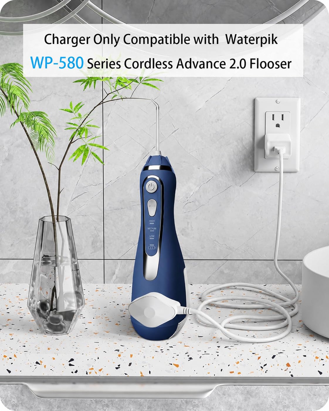 Replacement for Waterpik Charger for Waterpik Water Flosser WP-580 Series, Cordless Flosser Charger for Waterpik WP-580 WP-582 WP-583 WP-587 Cordless Advanced 2.0 Water Flosser(Not for WP-560 Series)