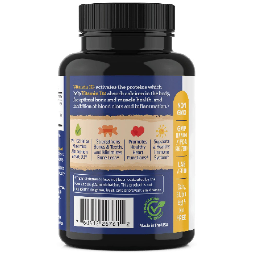 ForestLeaf Vitamin D3 + K2 (MK7) Supplement - MenaQ7 - Calcium and Vitamin D3 5000 IU Max Absorption - Teeth and Bone Strength, Heart Health, Immune System Support - 60 Veggie Capsules