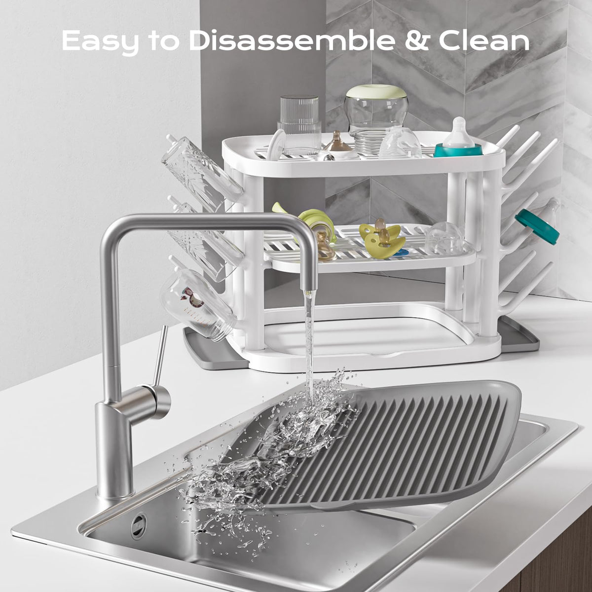 Baby Bottle Drying Rack,3-Tier Large Capacity Countertop Organizer with 360° Ventilation, Removable Drip Tray, Non-Slip Base – Easy to Clean Bottle Holder for Baby Accessories