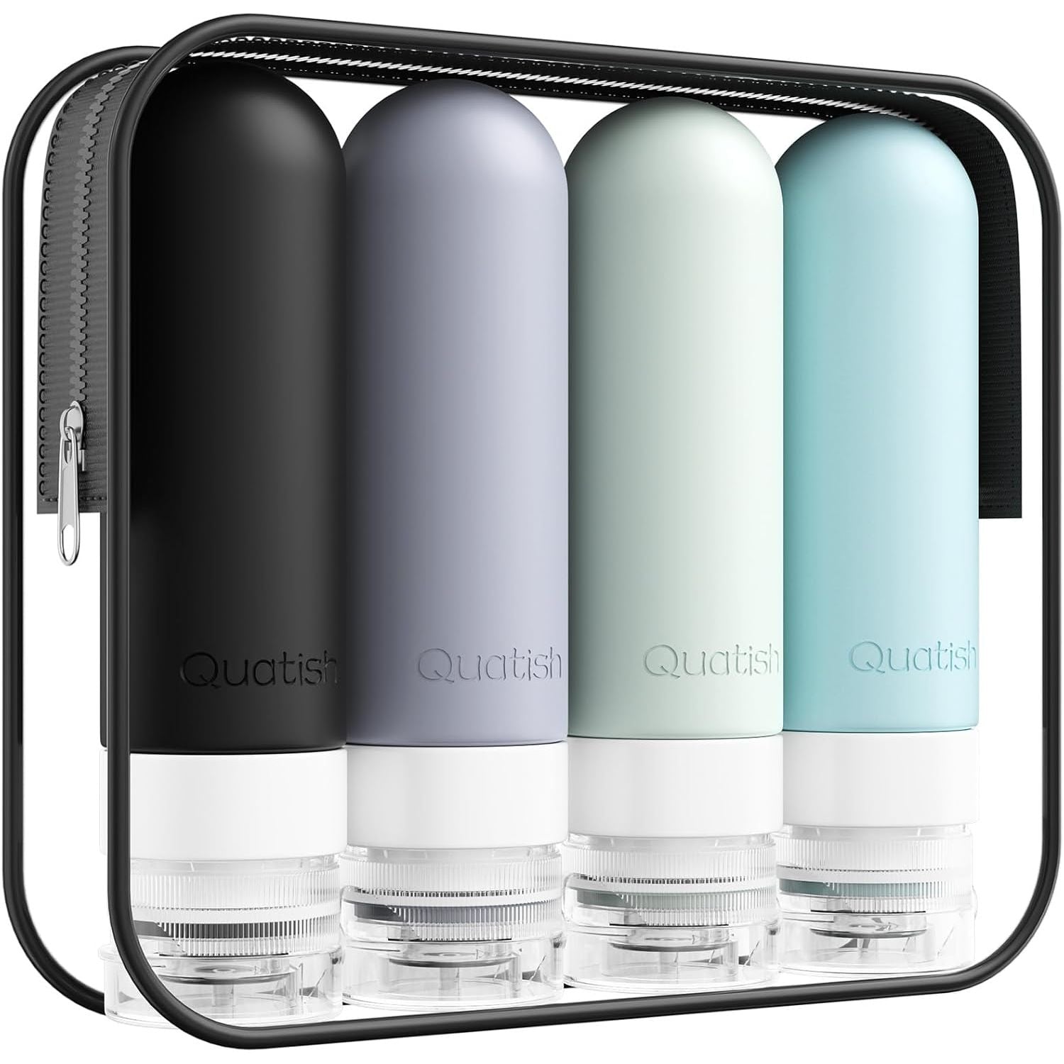 Buy now Quatish Travel Bottles for Toiletries, Original Patented Leak Proof Travel Size Containers, 3 oz Tsa Approved Silicone Shampoo and Conditioner Bottles, 4 Pack, Multi-Color Grey at indiglob india