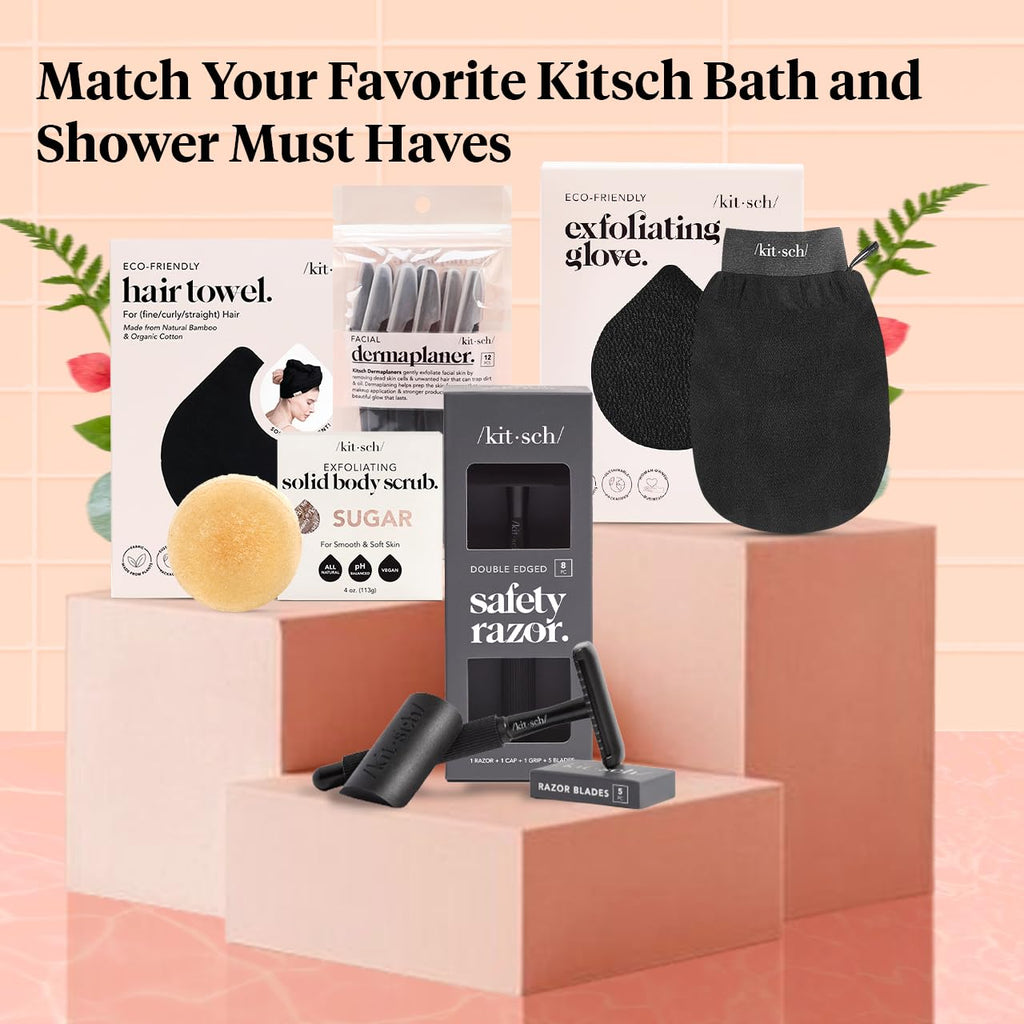 Kitsch Exfoliating Glove 1pc – Exfoliating Mitt - Black | Korean Exfoliating Mit & Deep Exfoliating Body Scrubber for Shower, Bath | Body Exfoliator Glove, Dead Skin Remover