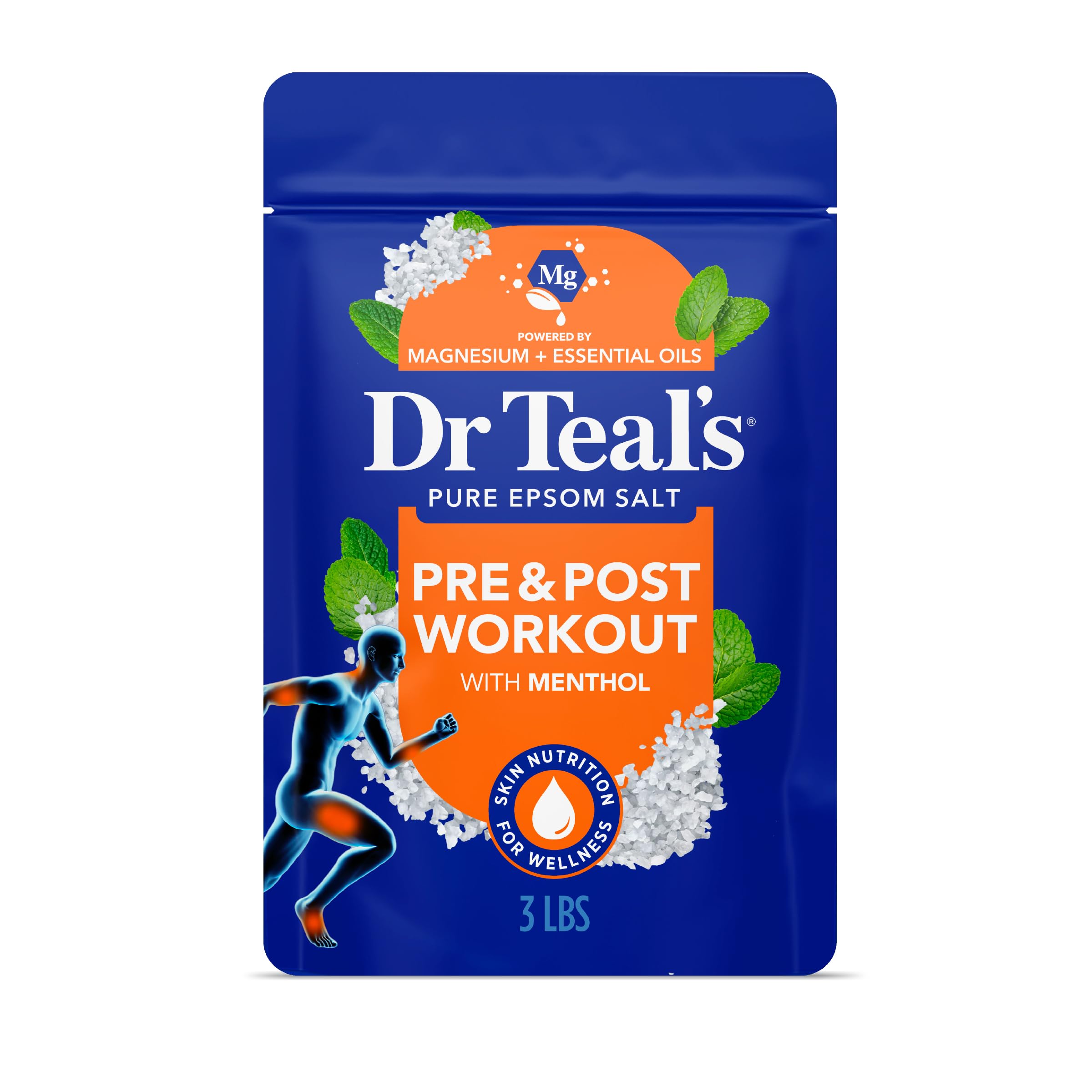Dr Teal's Epsom Salt Magnesium Soak, Pre & Post Workout with Menthol & Essential Oils, 3 lbs